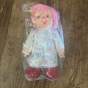 Vintage Doll with Pink Hair and Red Shoes